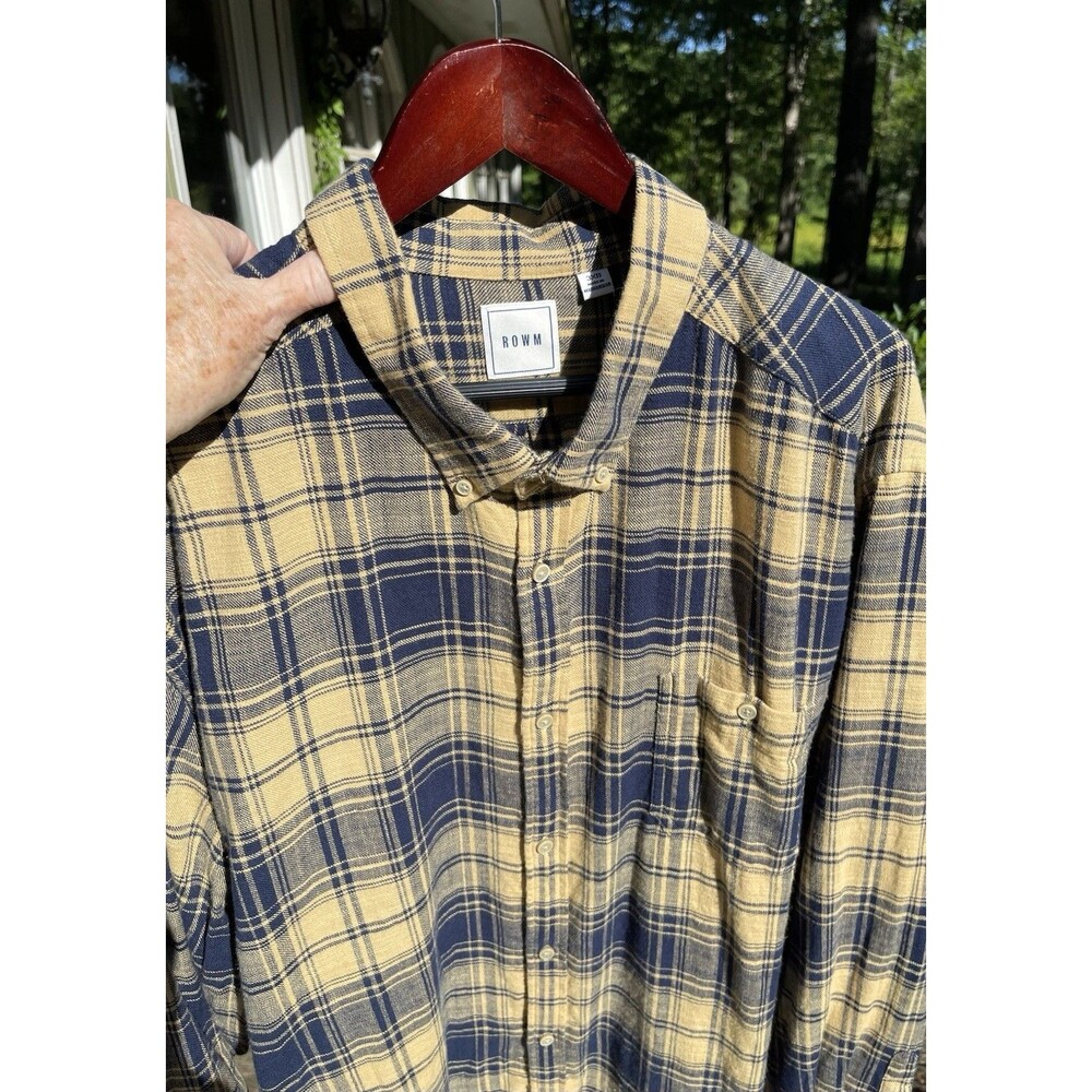 ROWM Coastal Drifter Flannel Long Sleeve Yellow Plaid Cotton Logo Men 3XB